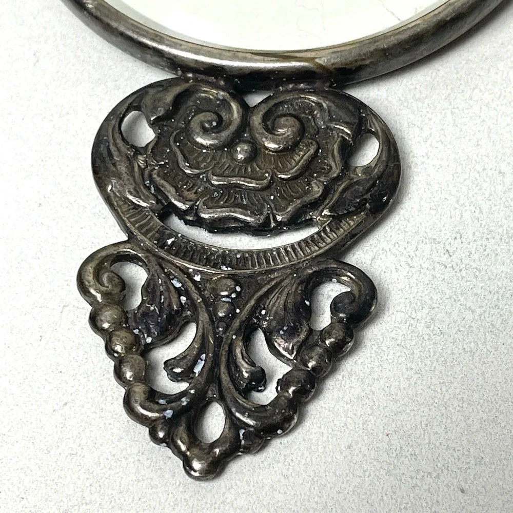 Vintage Hans Jensen Denmark Silverplate Repousse Hand Mirror Tavern Scene 4.5